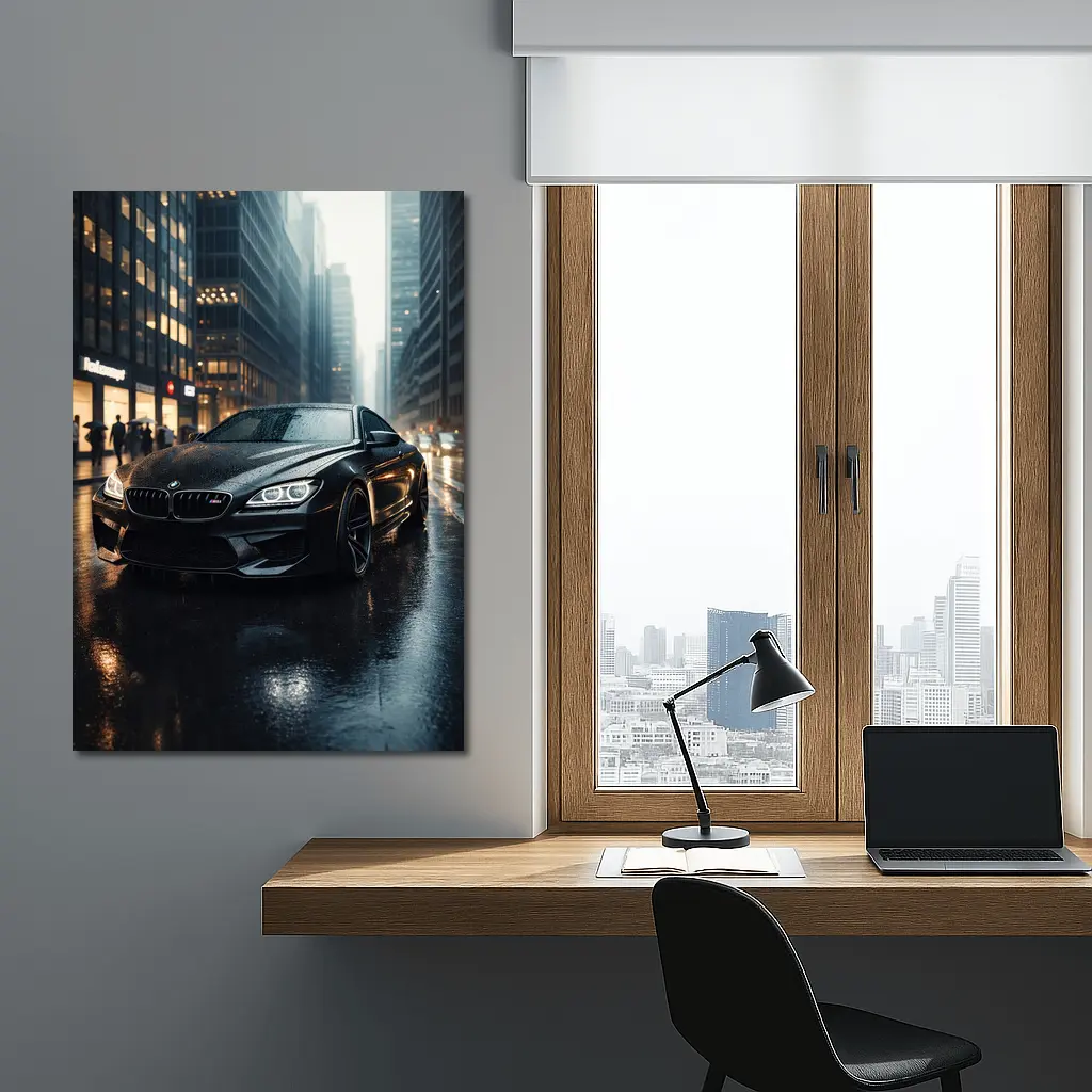 BMW M6 Black Rainy City Street Night – Wall Art