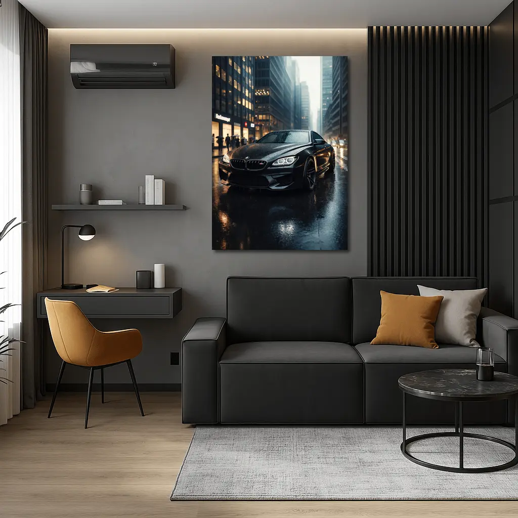 BMW M6 Black Rainy City Street Night – Wall Art