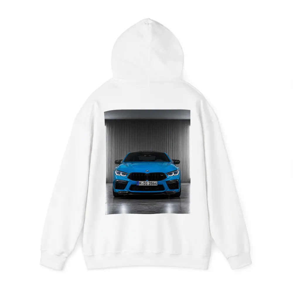 BMW M8 Blue Front View Studio – Hoodies