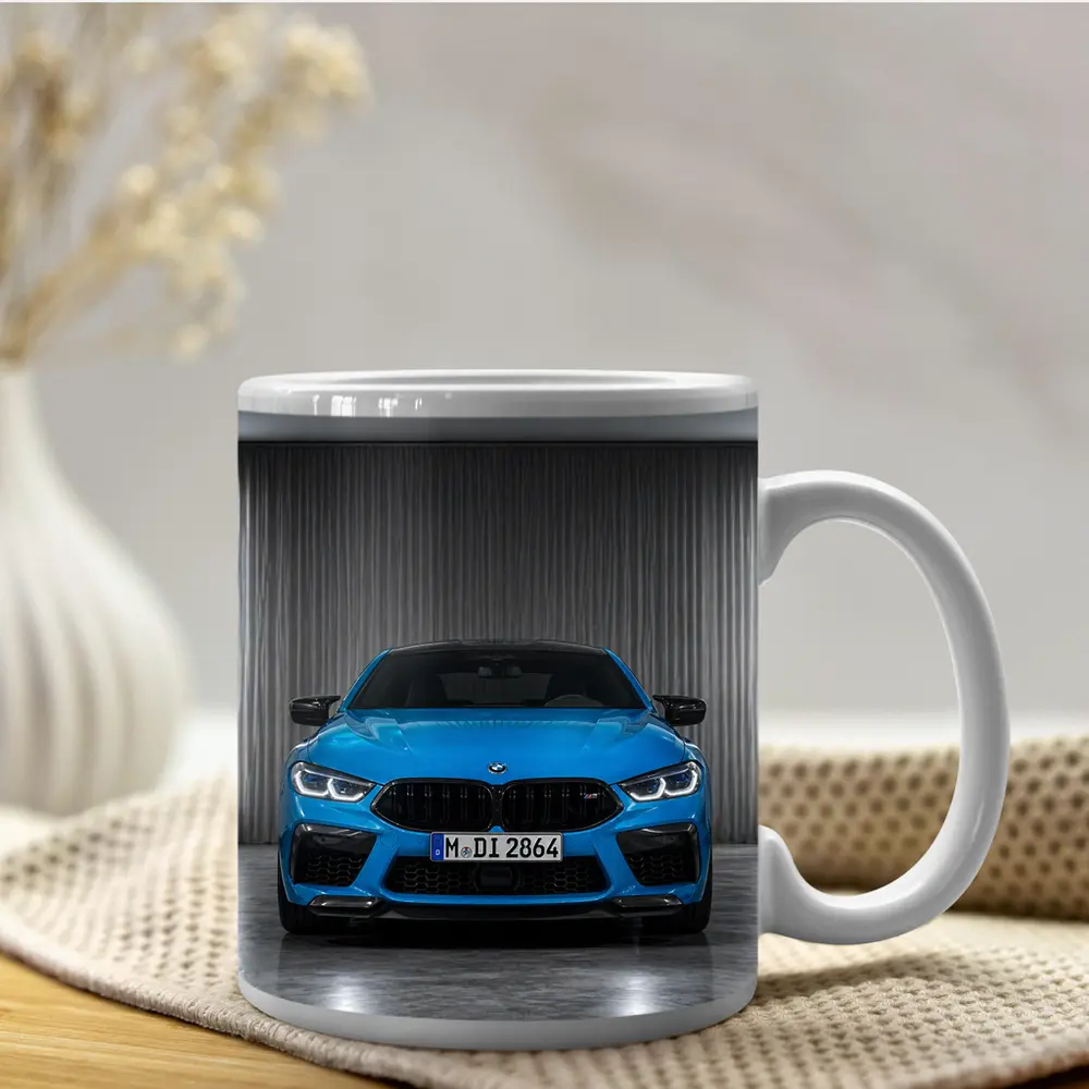 BMW M8 Blue Front View Studio – Mugs
