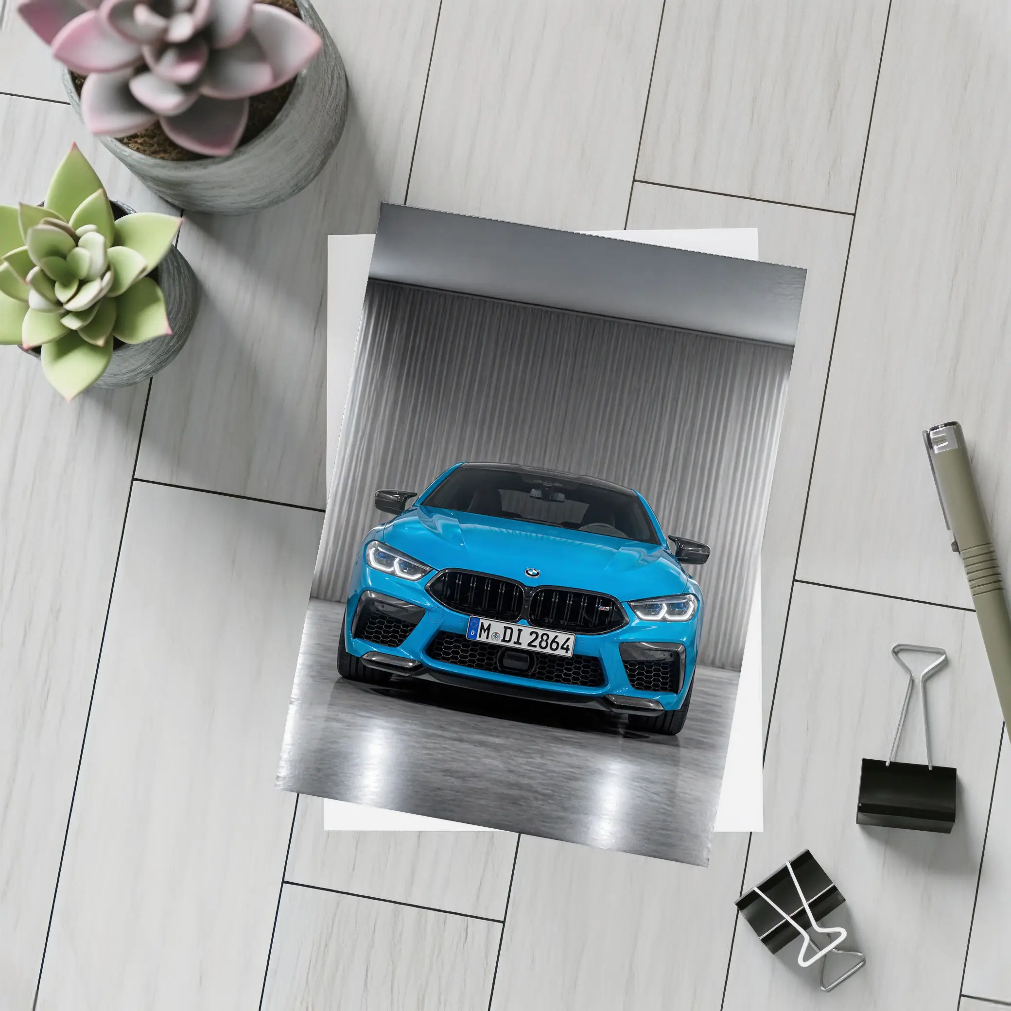 BMW M8 Blue Front View Studio – Postcards