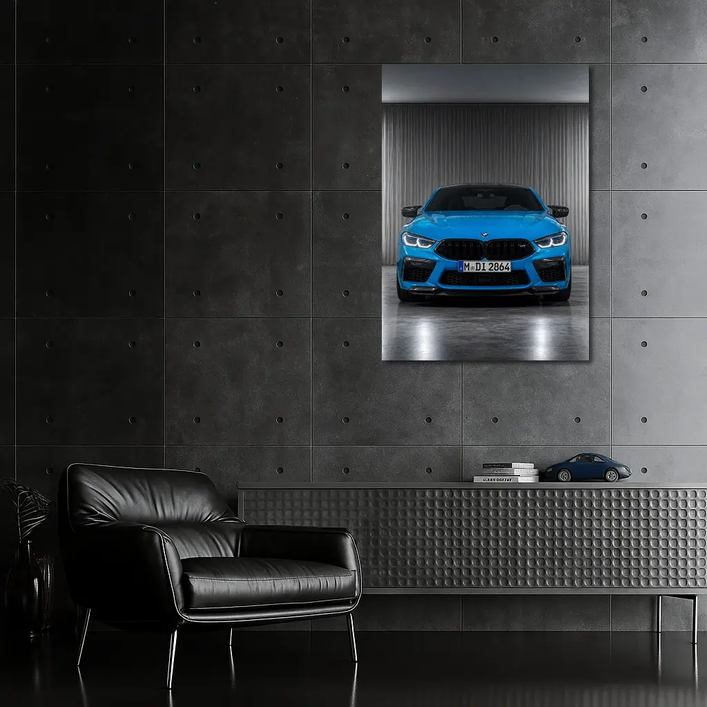 BMW M8 Blue Front View Studio – Wall Art
