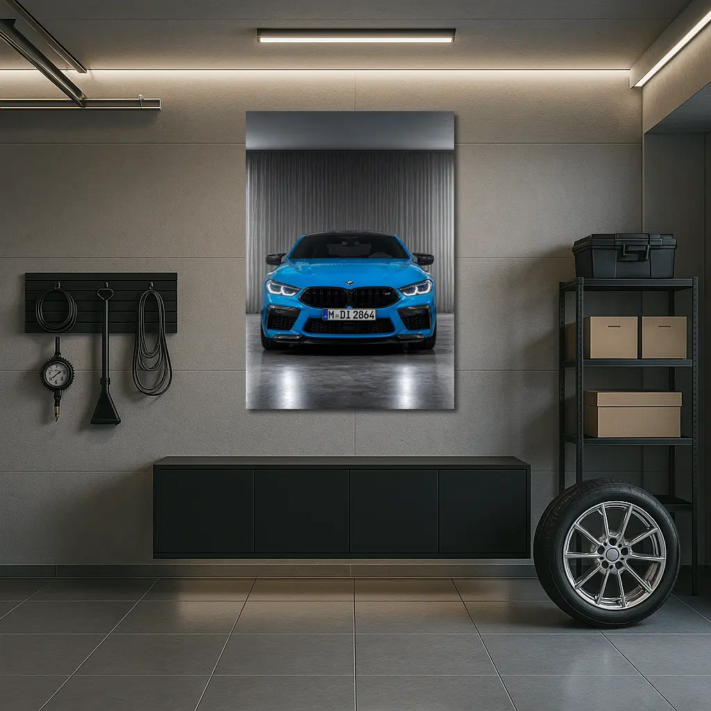 BMW M8 Blue Front View Studio – Wall Art