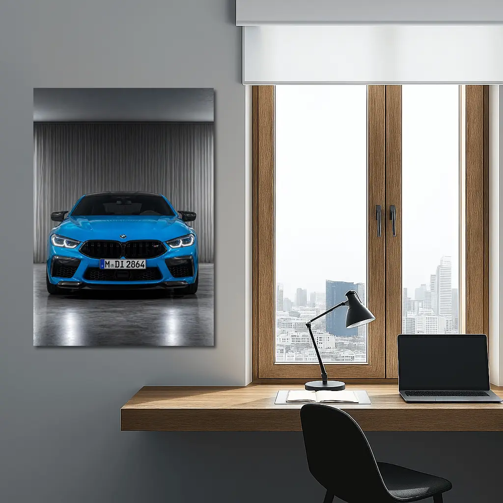 BMW M8 Blue Front View Studio – Wall Art