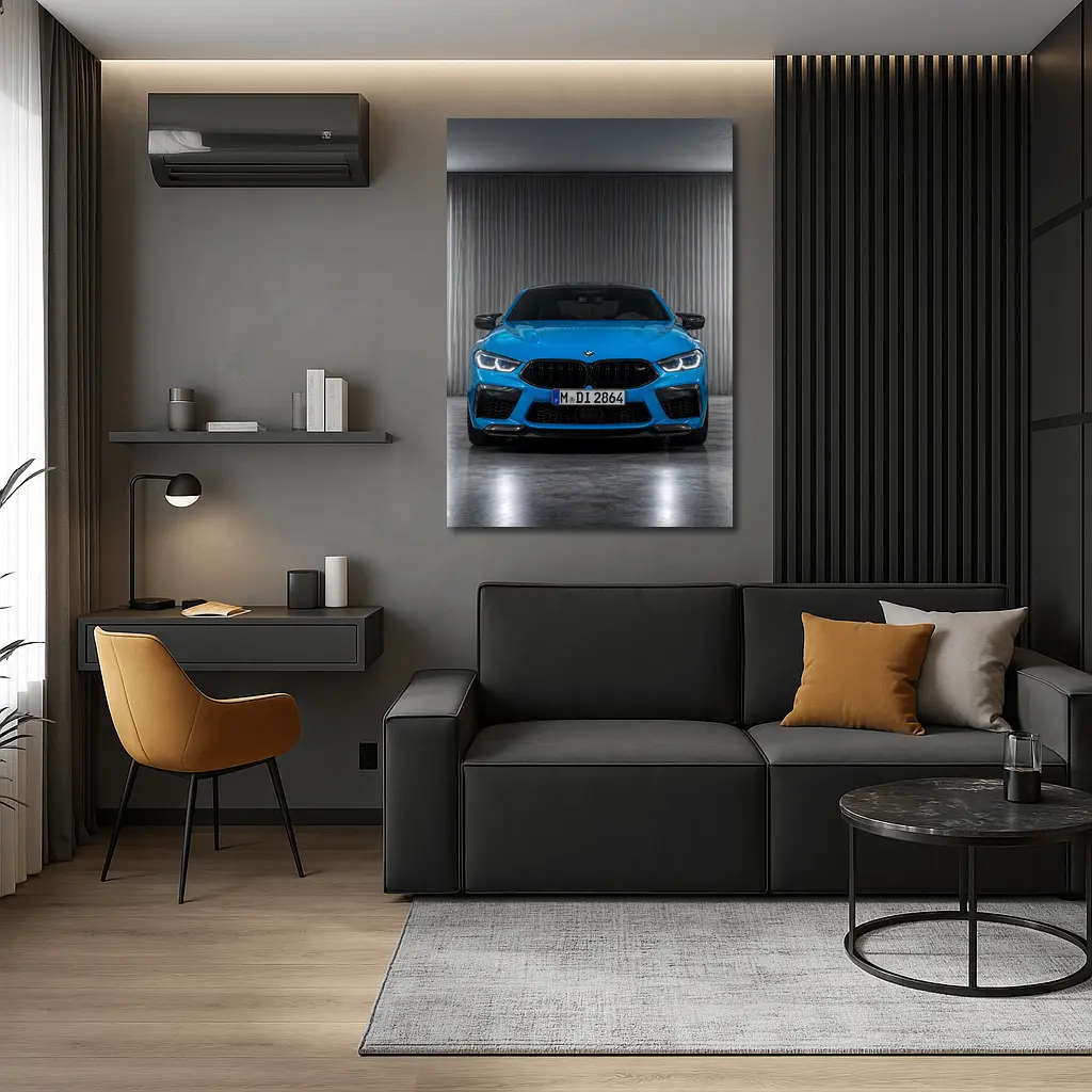 BMW M8 Blue Front View Studio – Wall Art