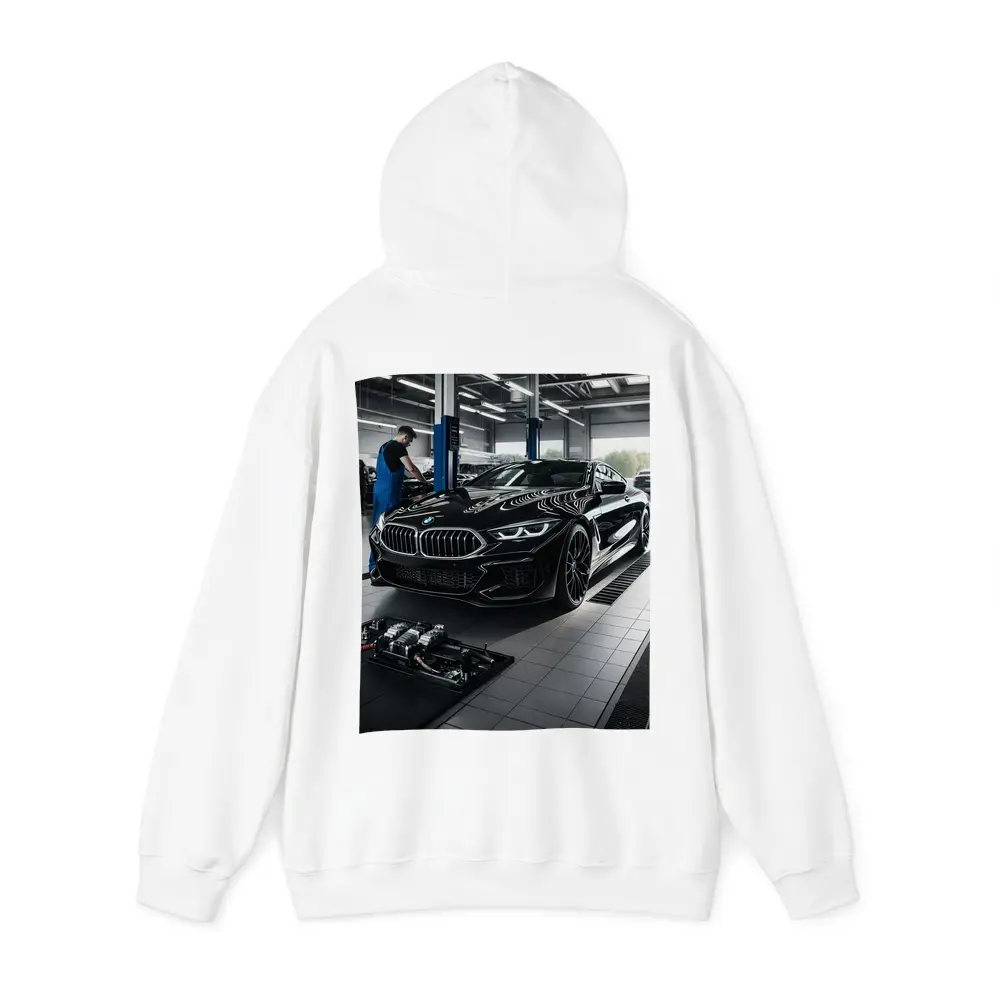 BMW M8 Black Coupe In Service Garage – Hoodies