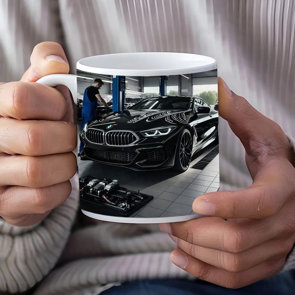 BMW M8 Black Coupe In Service Garage – Mugs