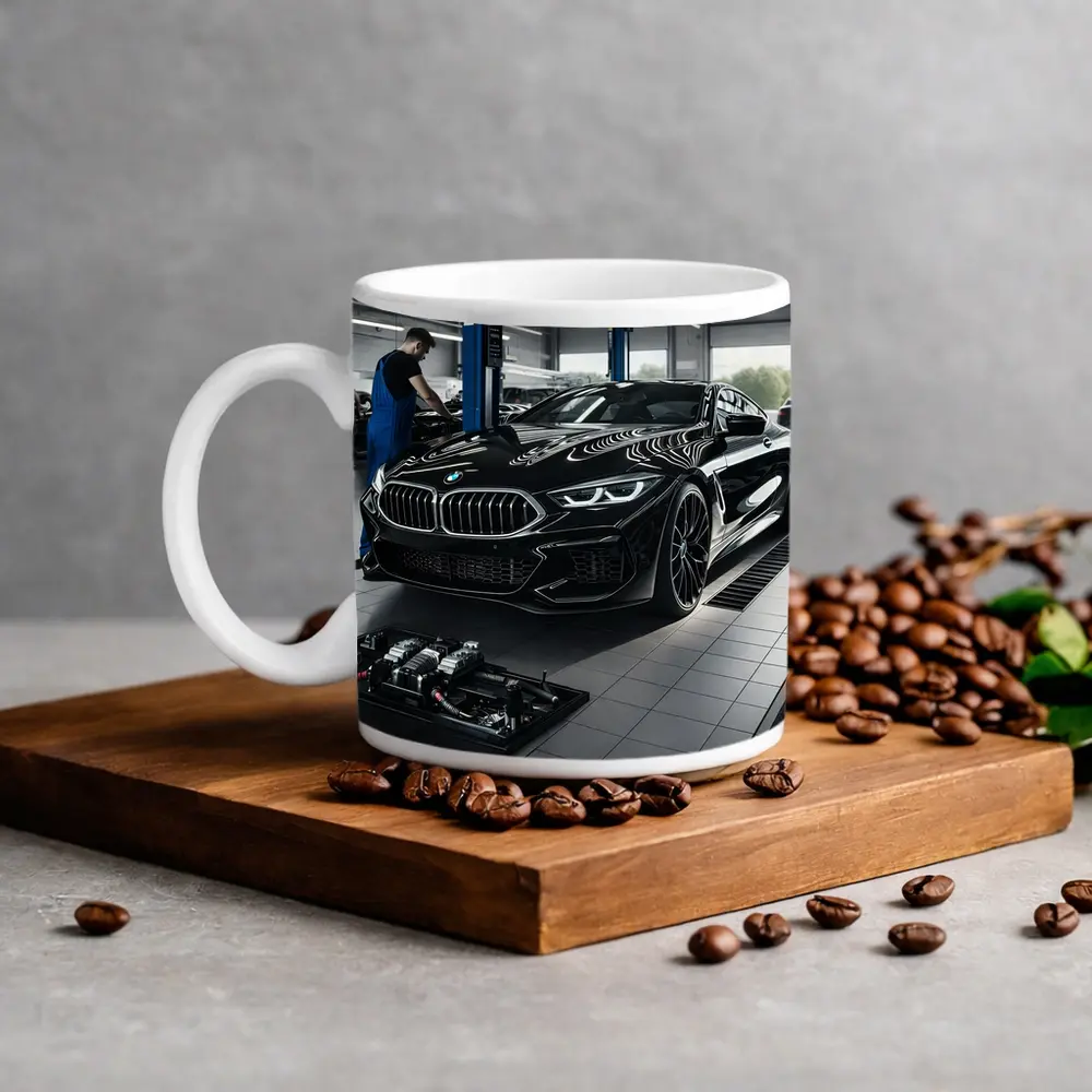 BMW M8 Black Coupe In Service Garage – Mugs