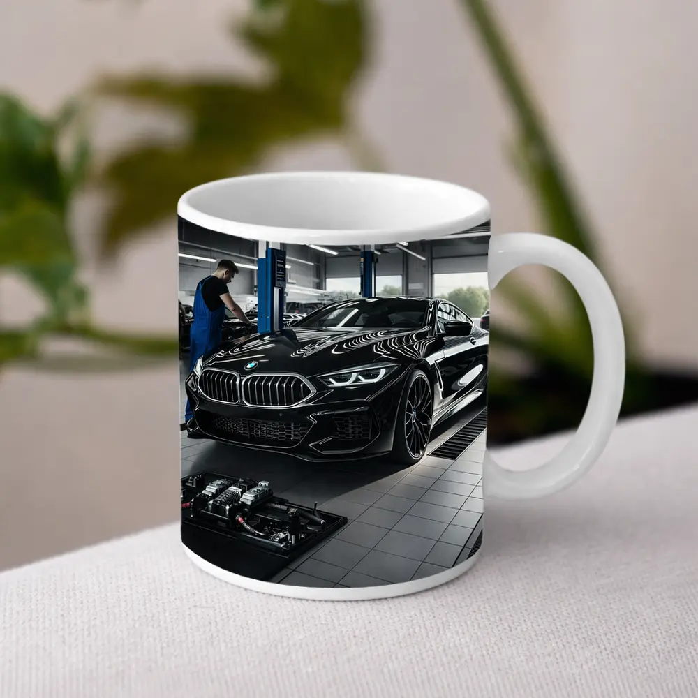BMW M8 Black Coupe In Service Garage – Mugs