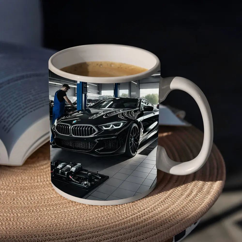 BMW M8 Black Coupe In Service Garage – Mugs