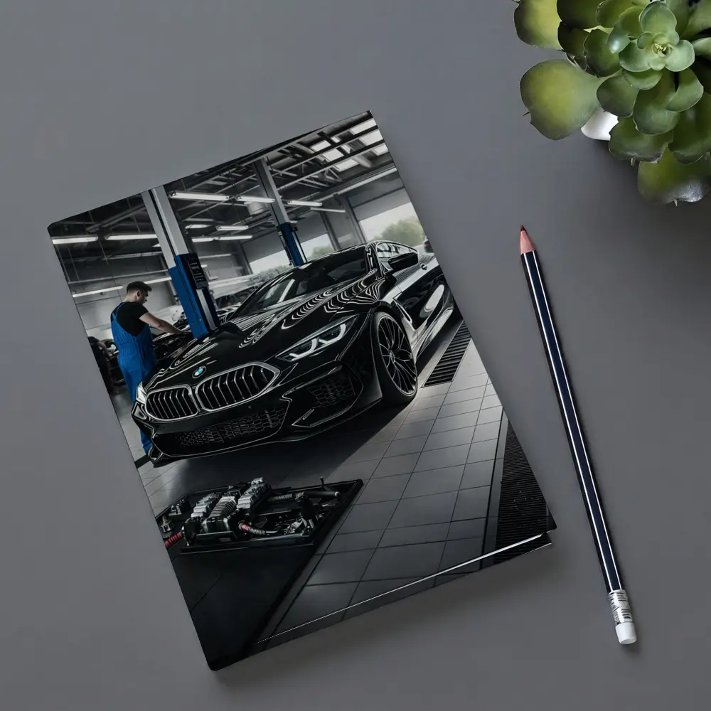 BMW M8 Black Coupe In Service Garage – Notebooks