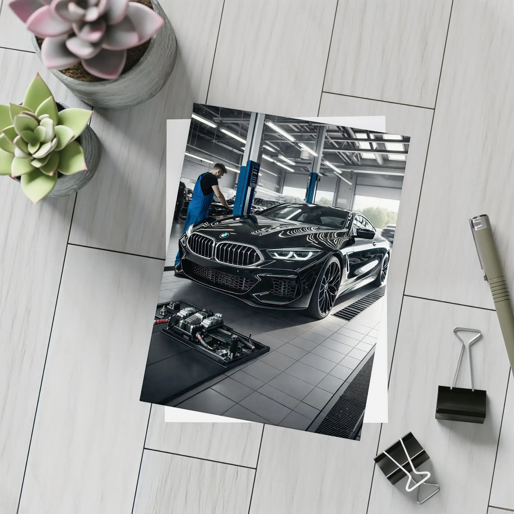 BMW M8 Black Coupe In Service Garage – Postcards