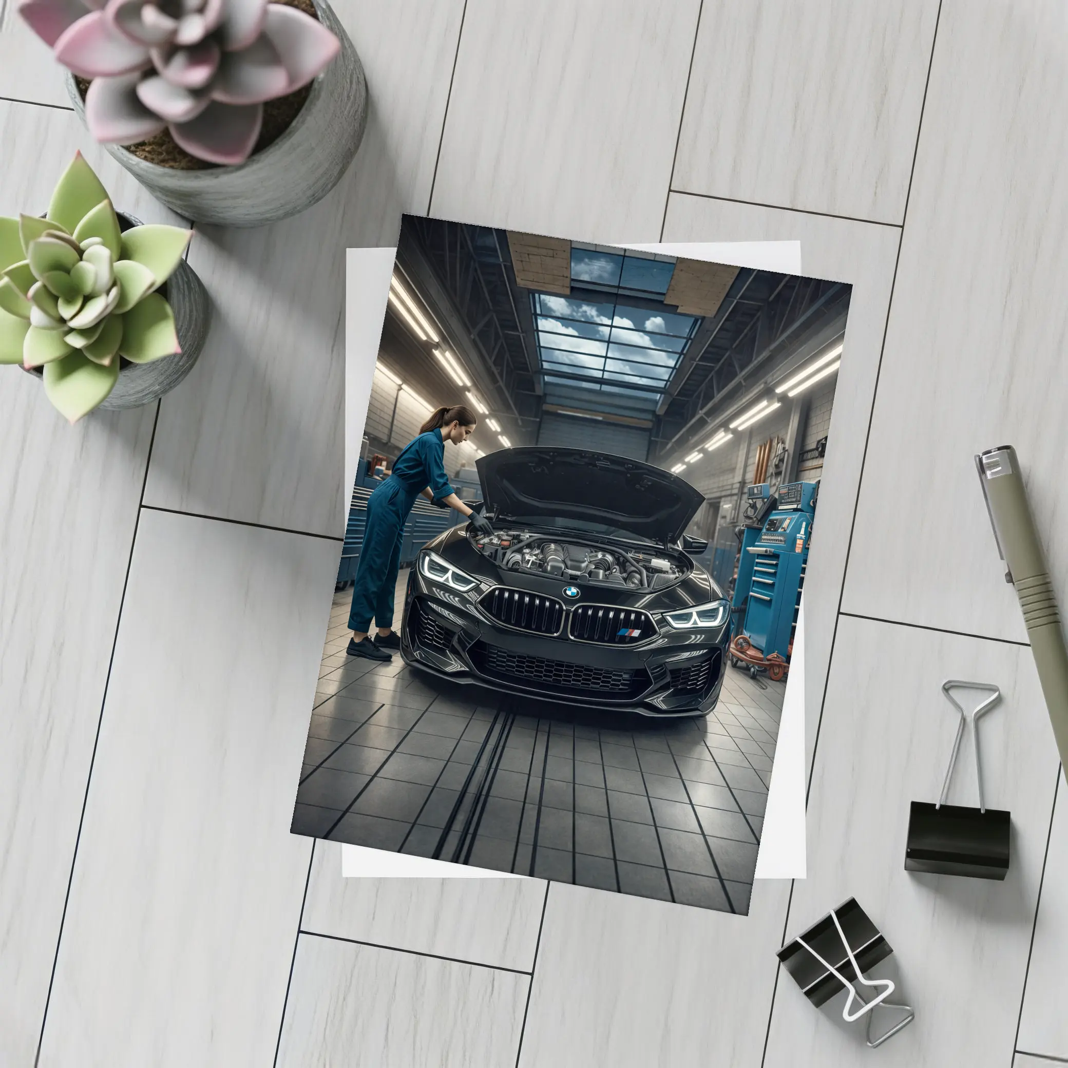 BMW M8 Black Sports Car Garage Workshop – Postcards