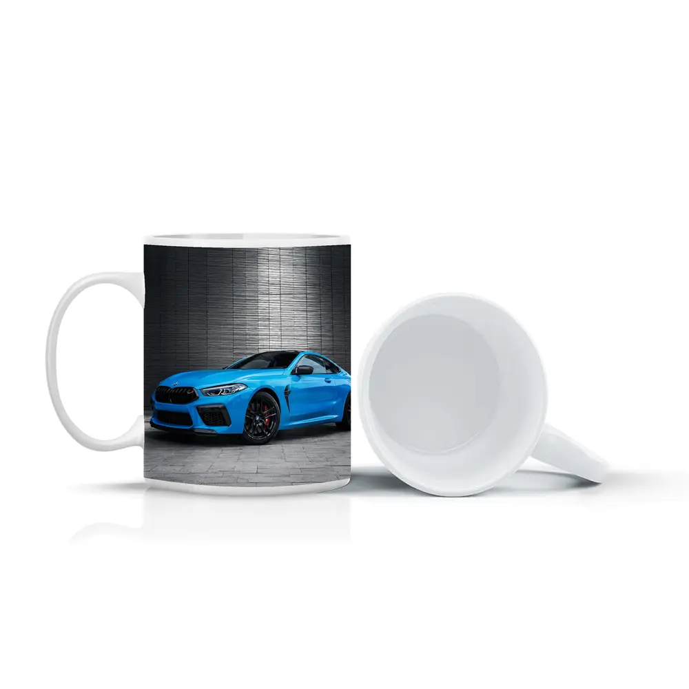 BMW M8 Coupe Blue Urban Wall Background – Mugs