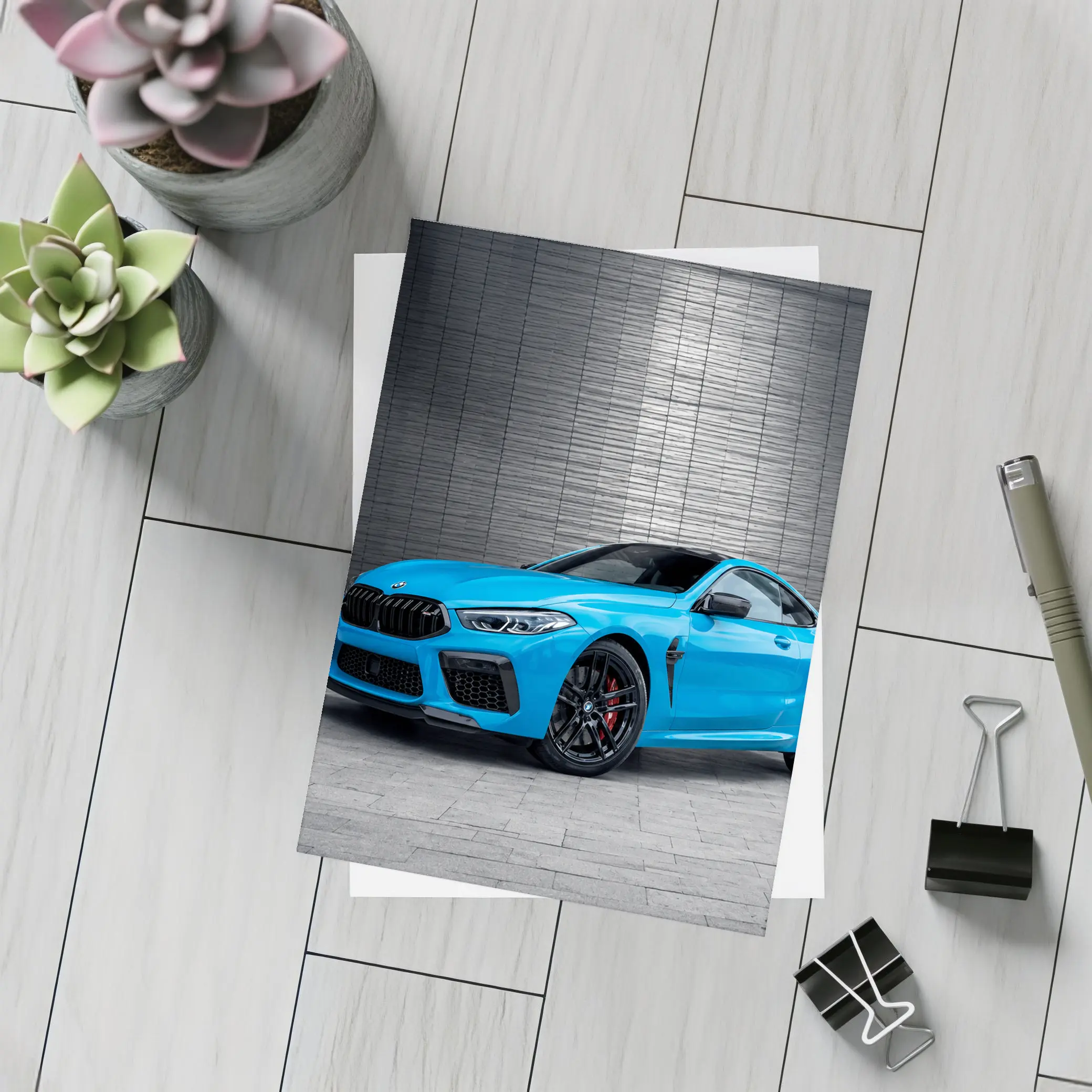 BMW M8 Coupe Blue Urban Wall Background – Postcards