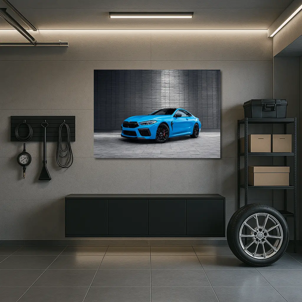 BMW M8 Coupe Blue Urban Wall Background – Wall Art
