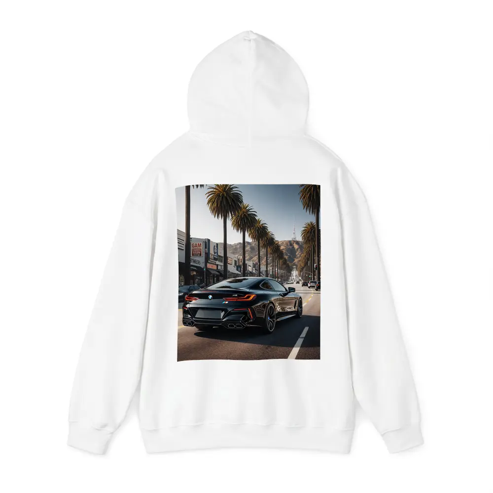 BMW M8 Cruising Hollywood Boulevard Palm Trees – Hoodies