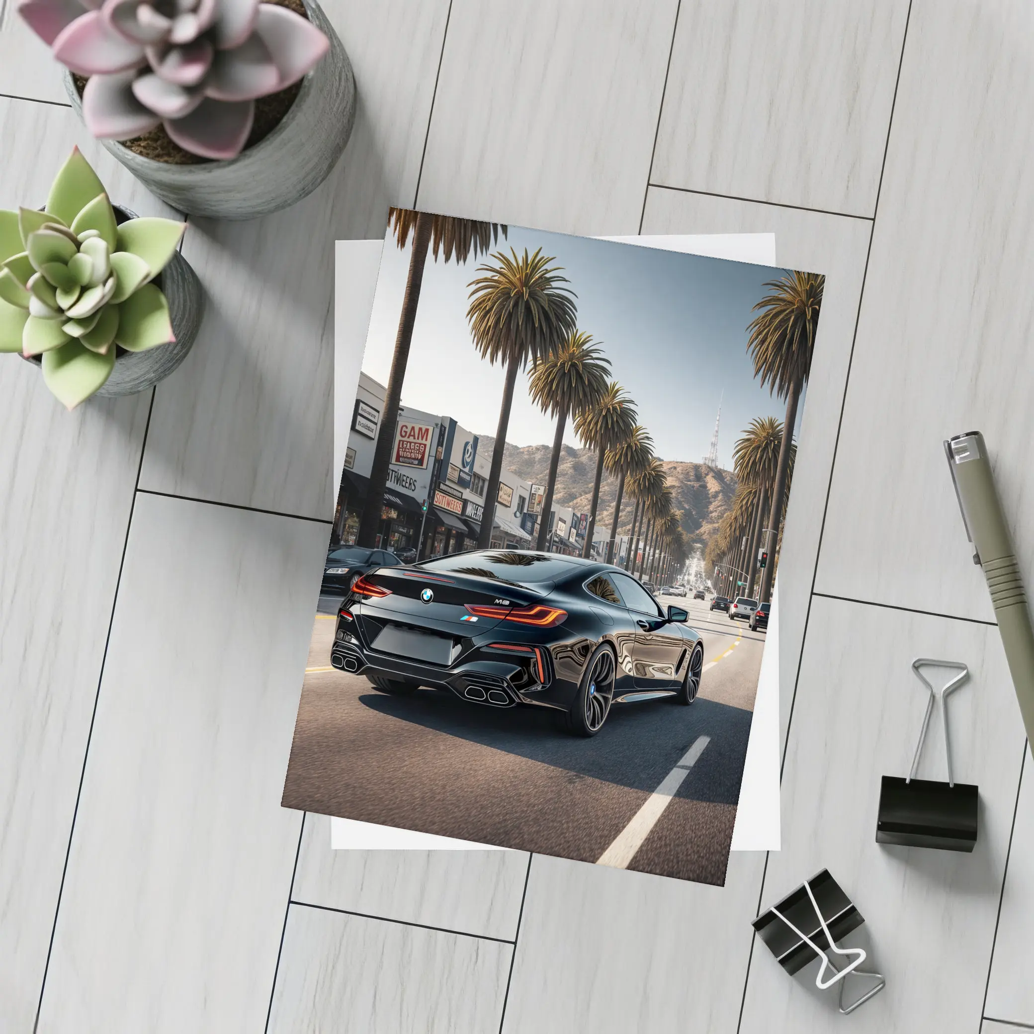 BMW M8 Cruising Hollywood Boulevard Palm Trees – Postcards