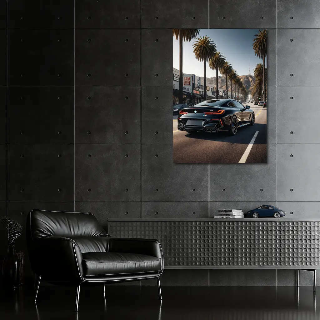 BMW M8 Cruising Hollywood Boulevard Palm Trees – Wall Art