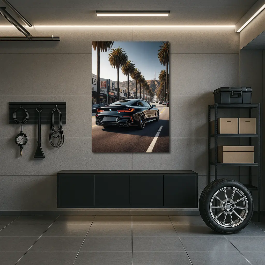 BMW M8 Cruising Hollywood Boulevard Palm Trees – Wall Art
