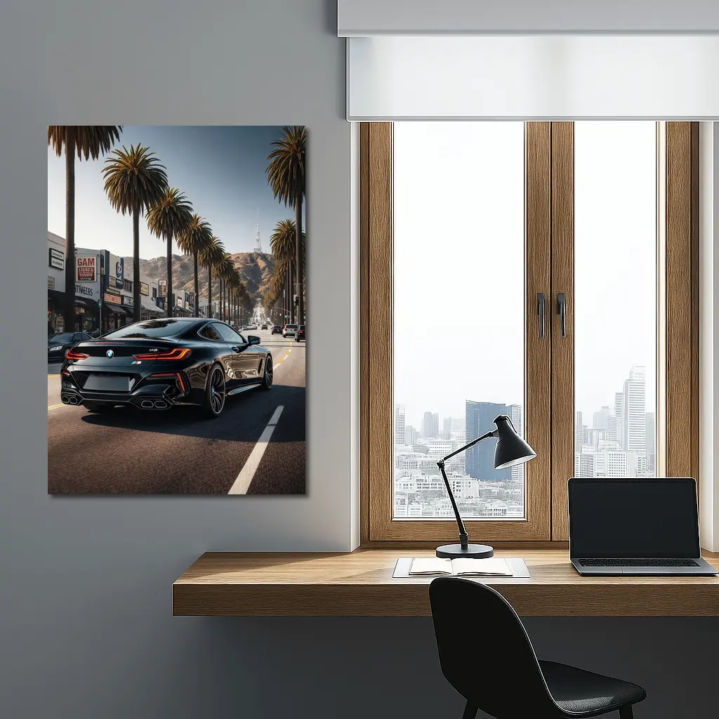 BMW M8 Cruising Hollywood Boulevard Palm Trees – Wall Art