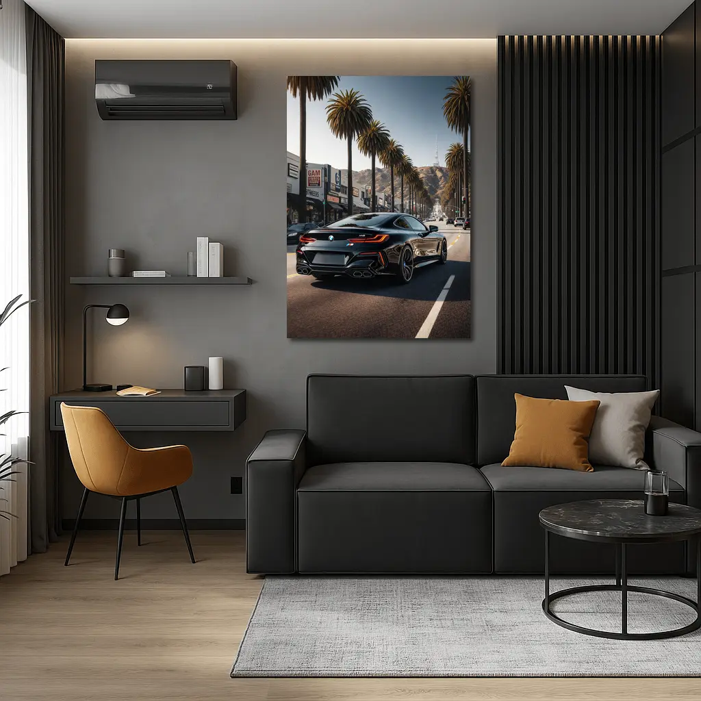 BMW M8 Cruising Hollywood Boulevard Palm Trees – Wall Art