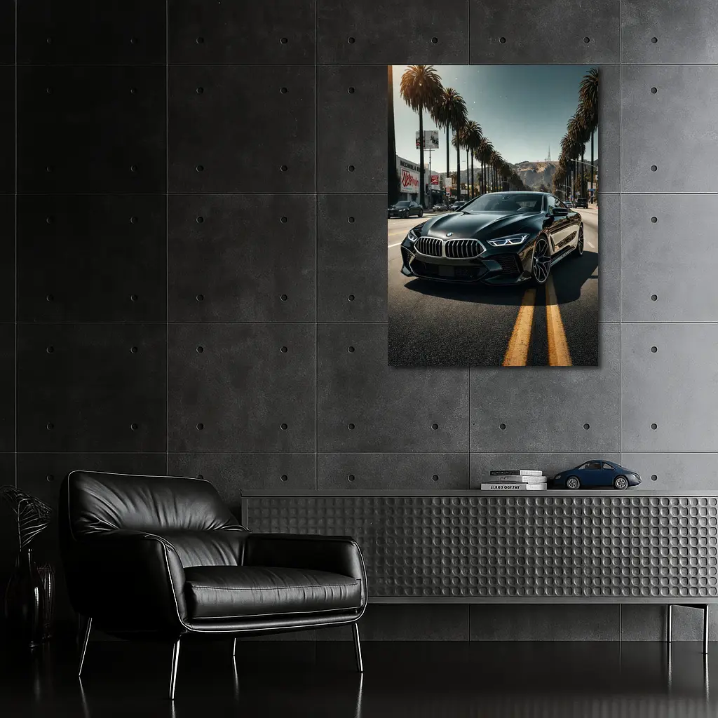 BMW M8 Cruising Los Angeles Palm Tree Boulevard – Wall Art