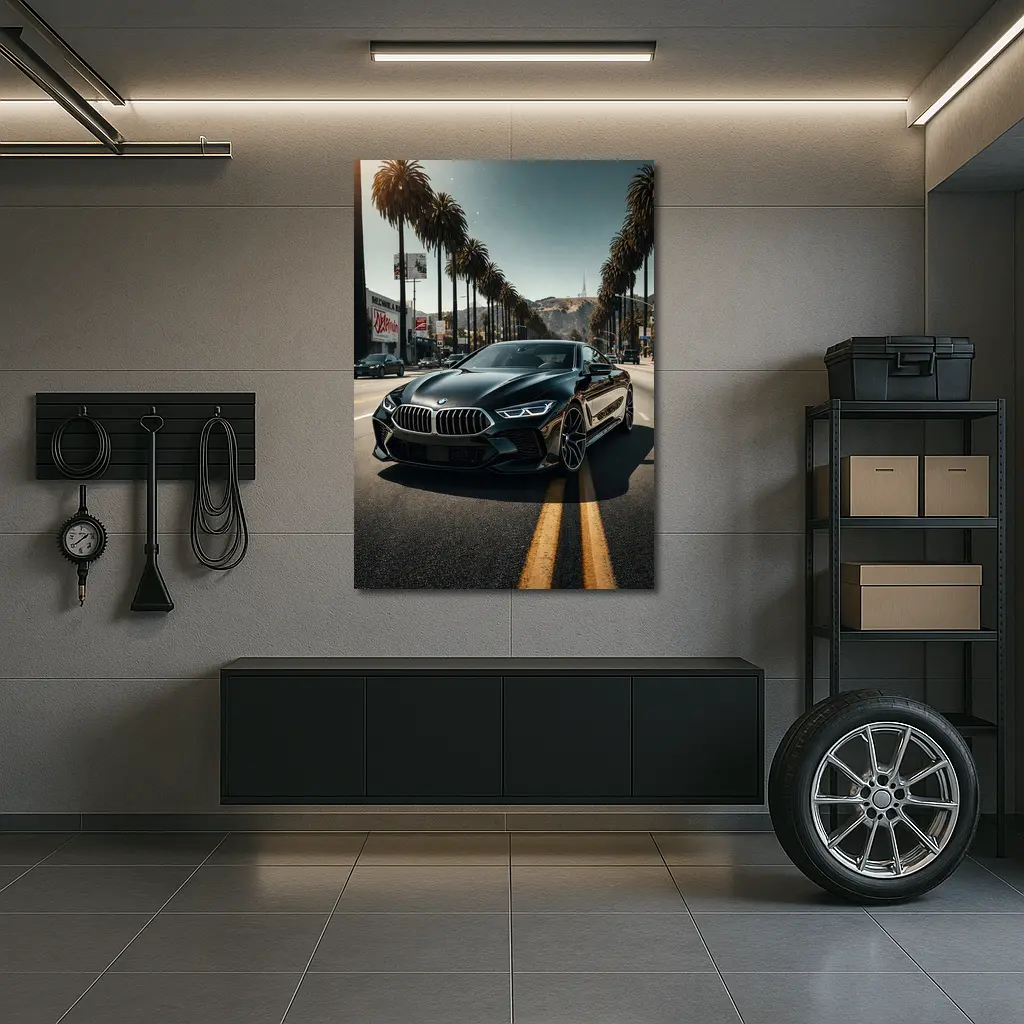 BMW M8 Cruising Los Angeles Palm Tree Boulevard – Wall Art
