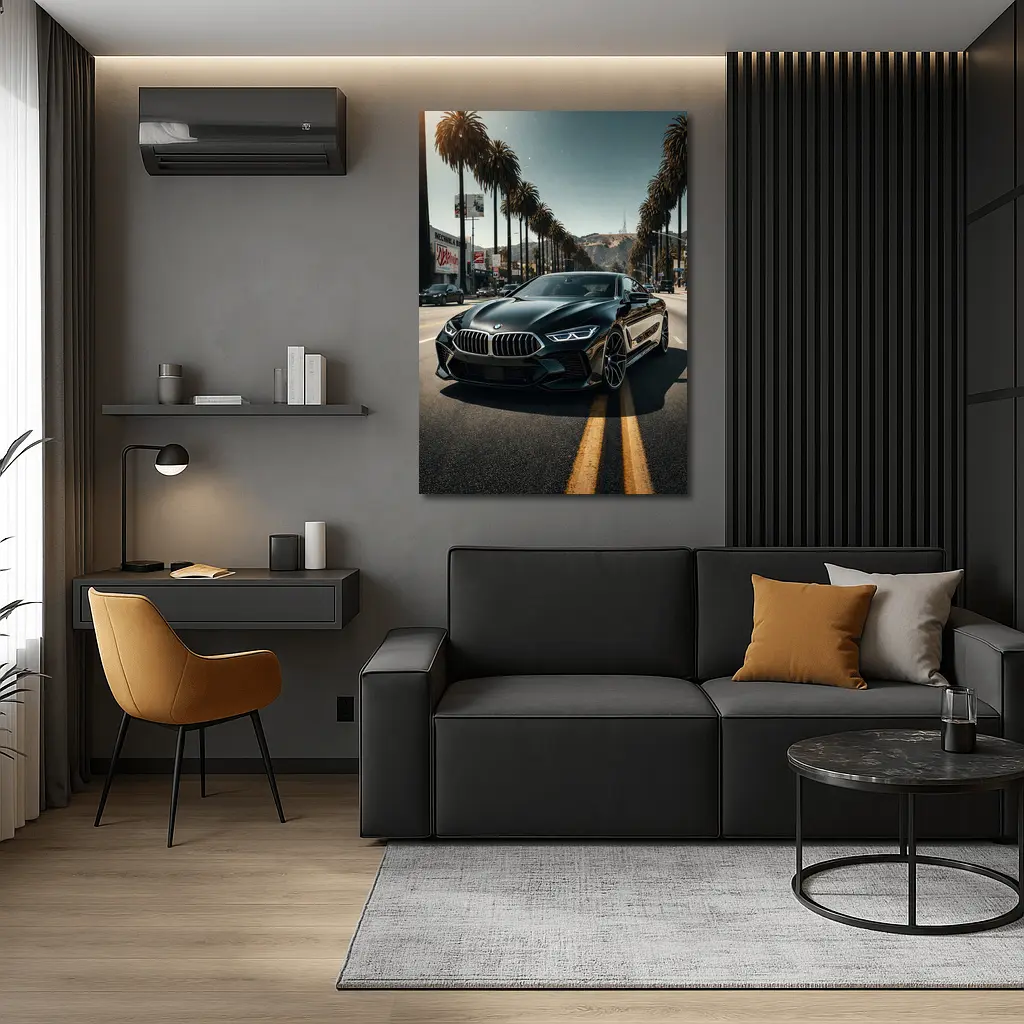 BMW M8 Cruising Los Angeles Palm Tree Boulevard – Wall Art