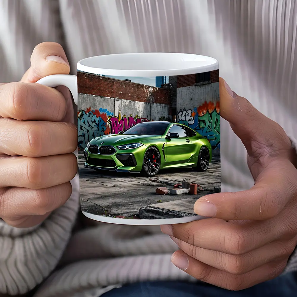 BMW M8 Green Coupe Graffiti Urban Setting – Mugs