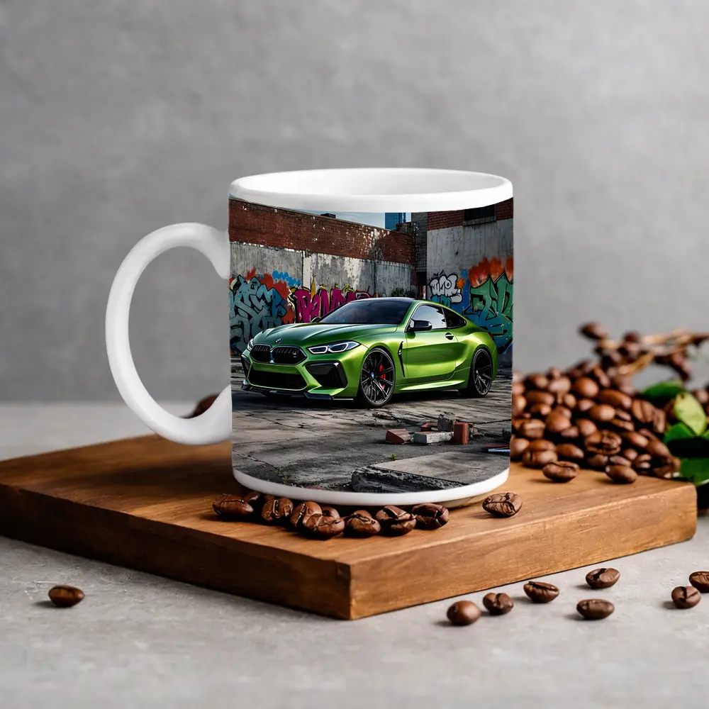 BMW M8 Green Coupe Graffiti Urban Setting – Mugs