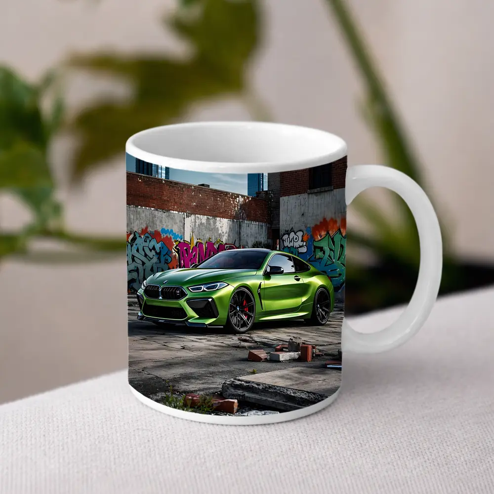BMW M8 Green Coupe Graffiti Urban Setting – Mugs