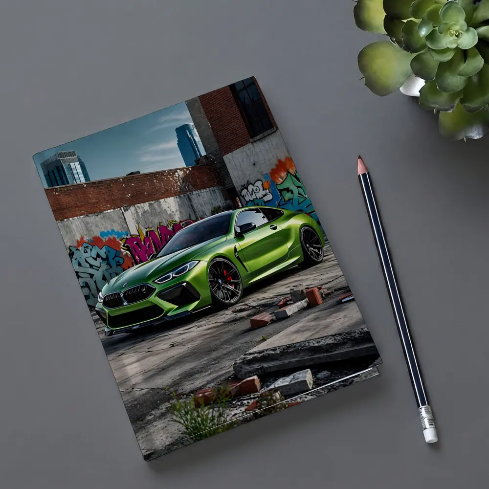 BMW M8 Green Coupe Graffiti Urban Setting – Notebooks