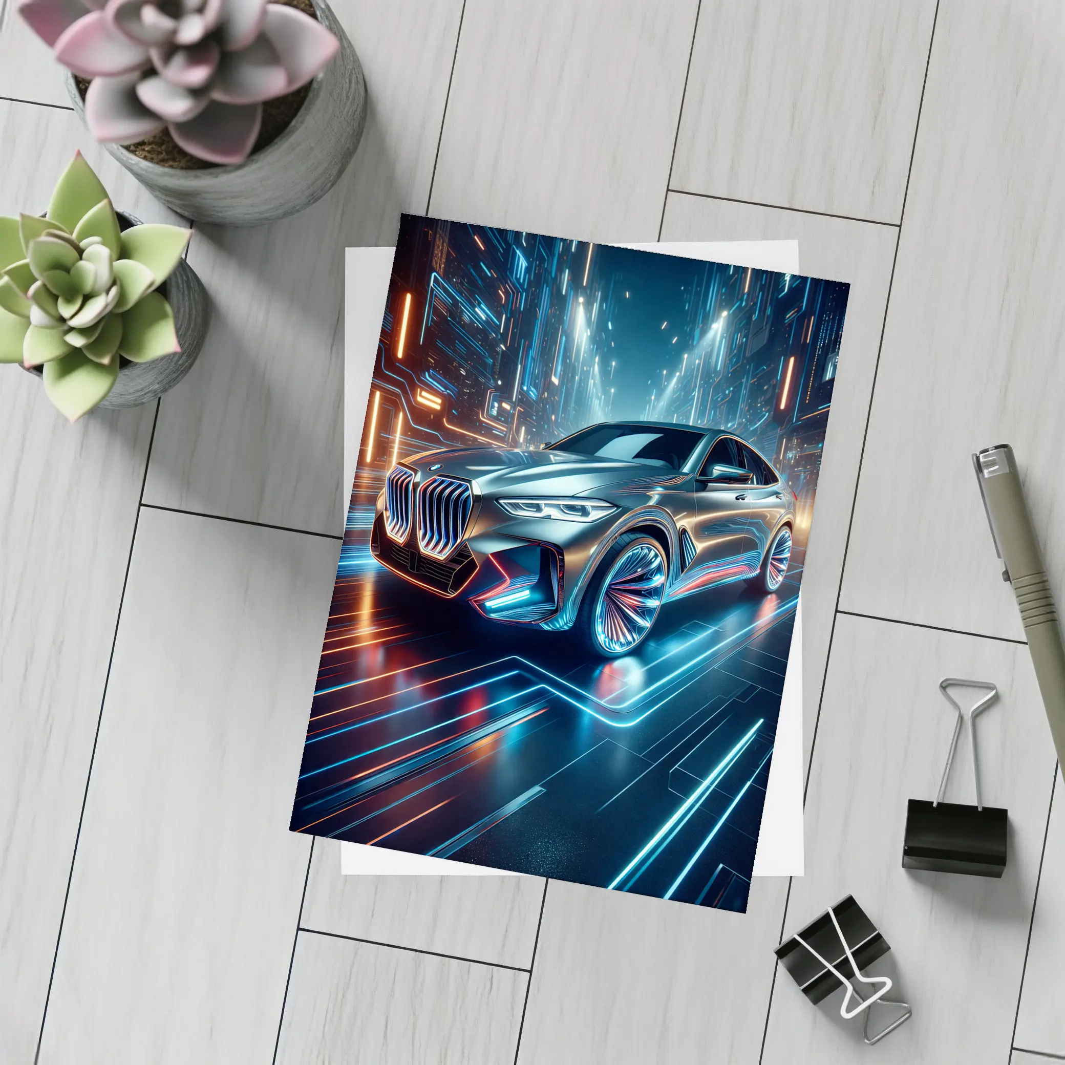 BMW X6 Neon Futuristic City Night – Postcards