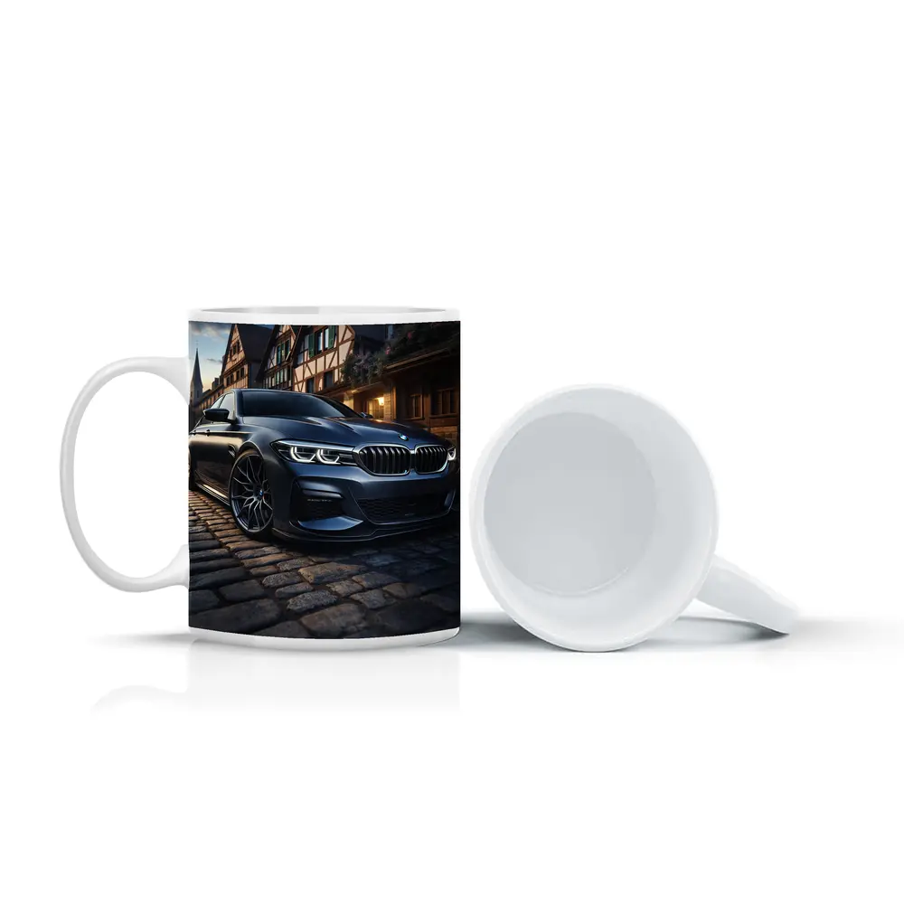 BMW 5 Series On Cobblestone European Street – Mugs