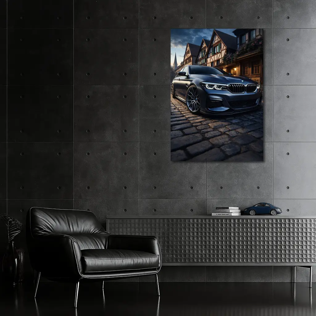 BMW 5 Series On Cobblestone European Street – Wall Art