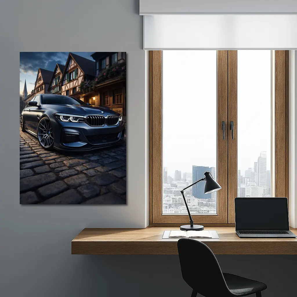 BMW 5 Series On Cobblestone European Street – Wall Art