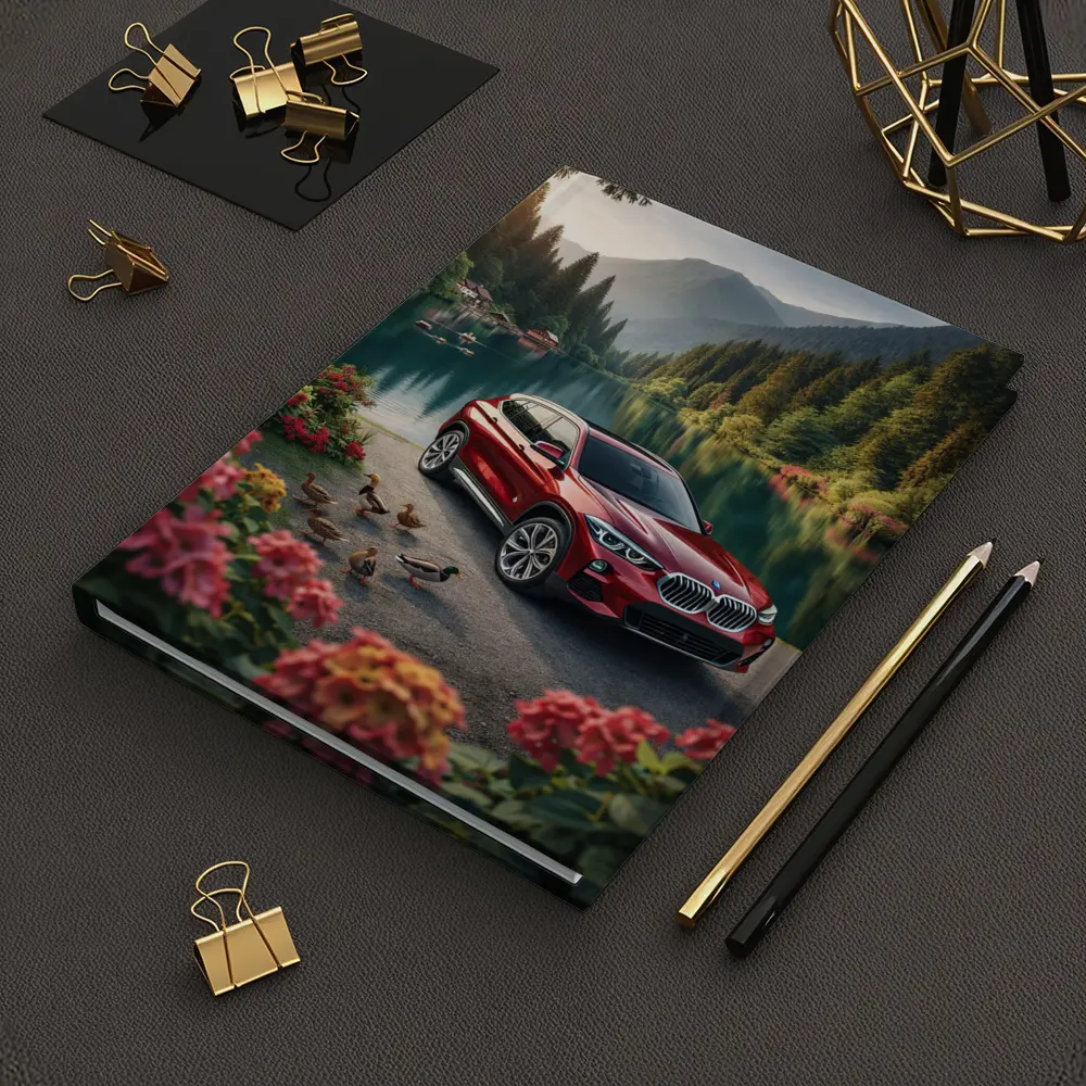 Red BMW X5 Parked By Mountain Lake – Notebooks