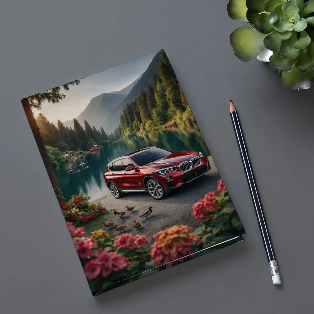 Red BMW X5 Parked By Mountain Lake – Notebooks