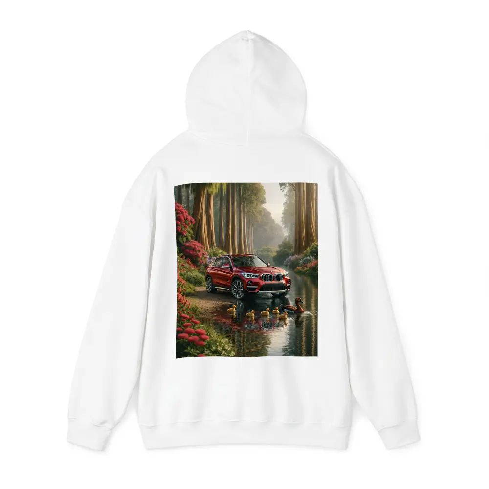 Red BMW X1 SUV Forest River Scene – Hoodies