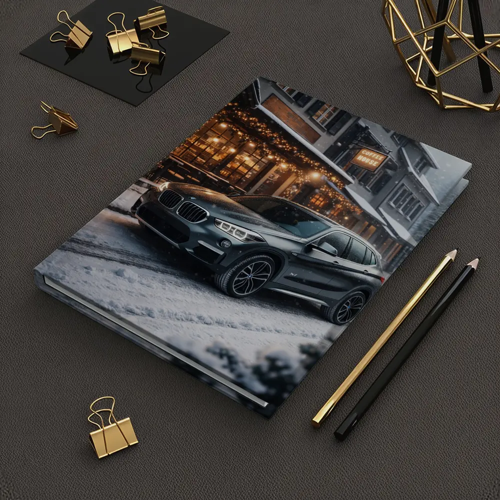 BMW X1 Parked Outside Snowy Coffee House – Notebooks