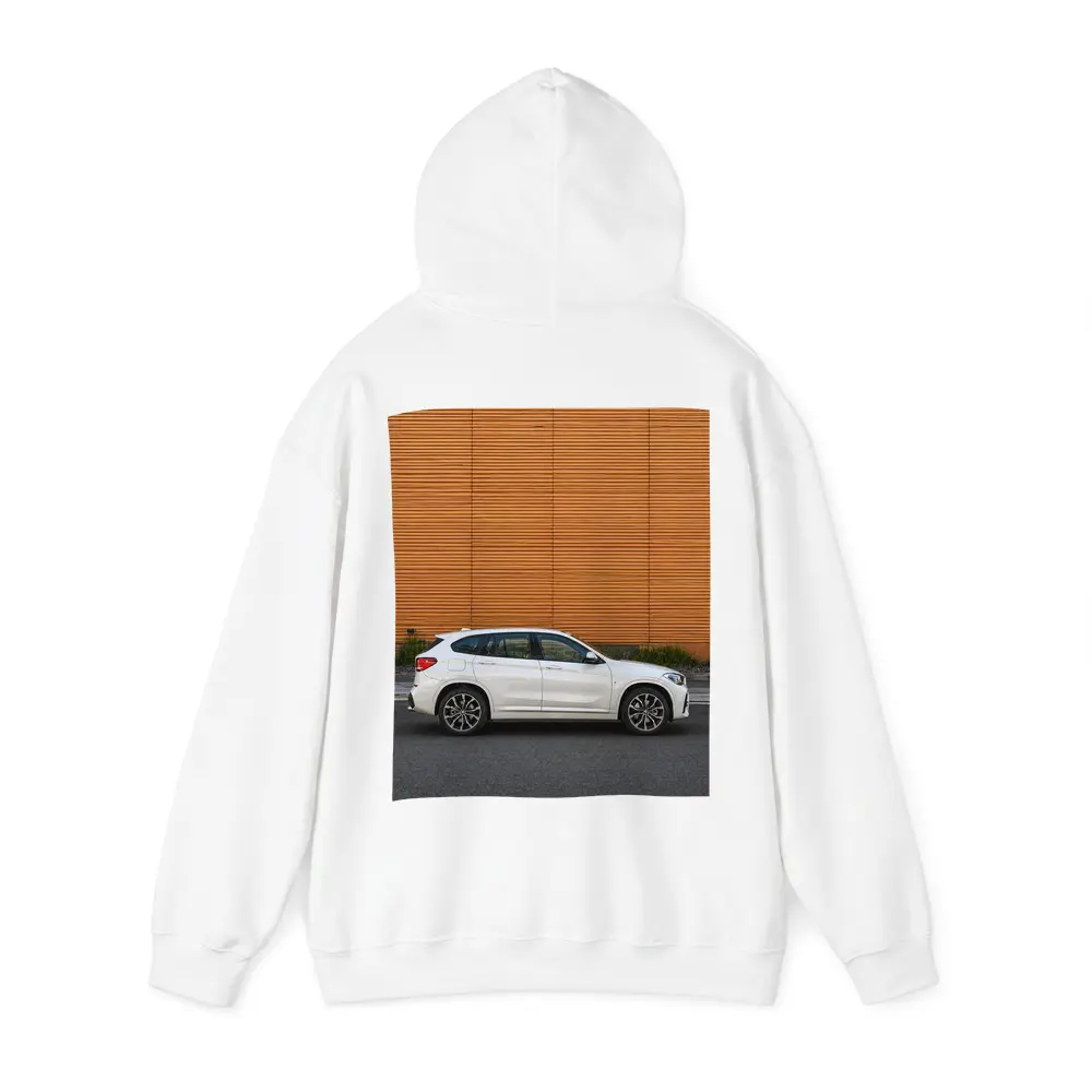 BMW X1 White SUV Orange Wall Background – Hoodies