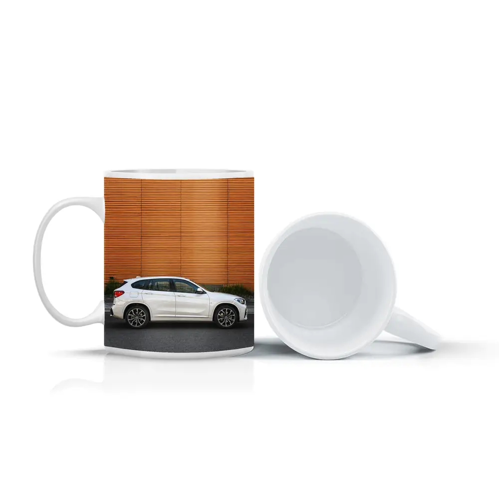 BMW X1 White SUV Orange Wall Background – Mugs
