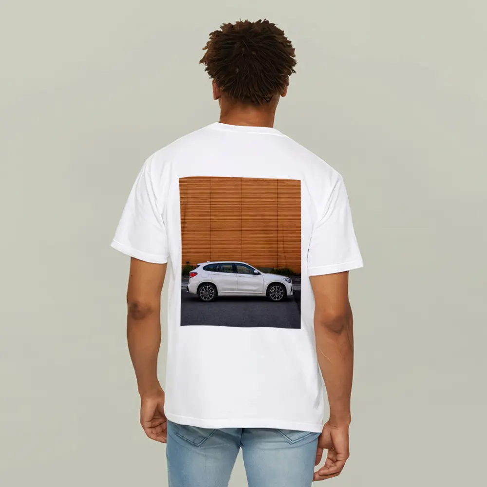 BMW X1 White SUV Orange Wall Background – T-Shirts
