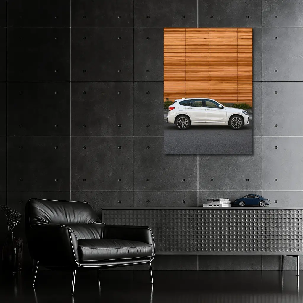 BMW X1 White SUV Orange Wall Background – Wall Art