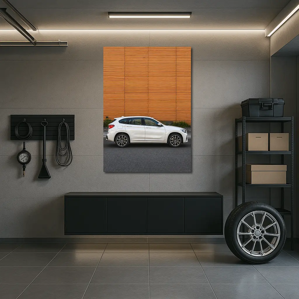 BMW X1 White SUV Orange Wall Background – Wall Art