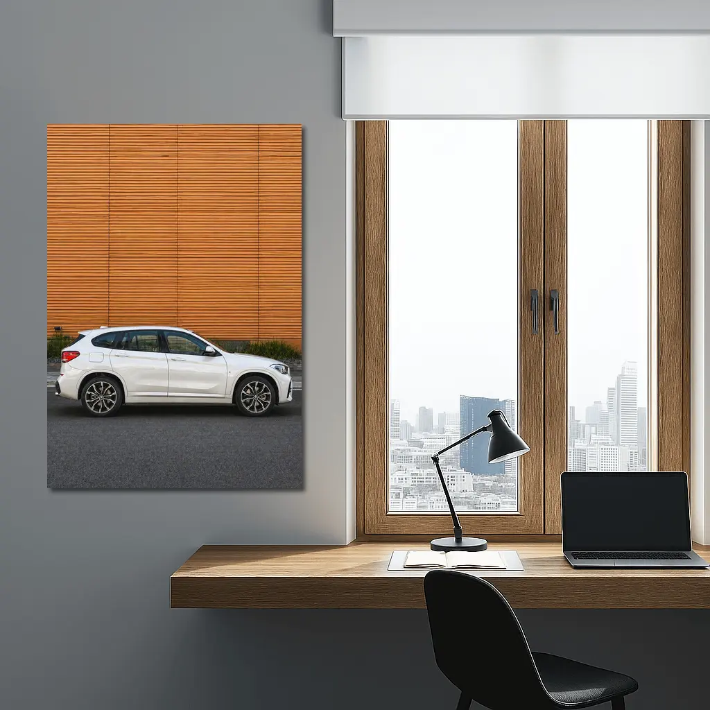 BMW X1 White SUV Orange Wall Background – Wall Art