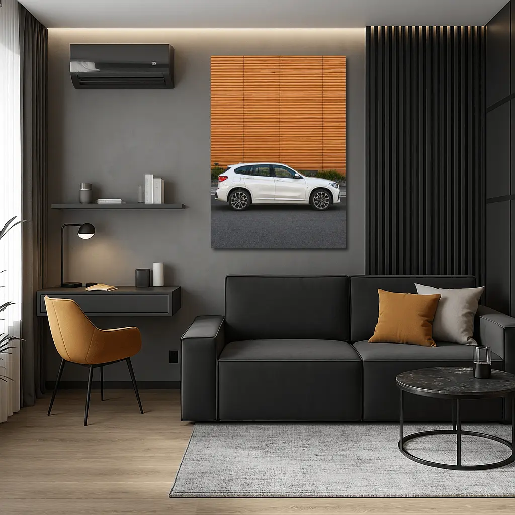 BMW X1 White SUV Orange Wall Background – Wall Art
