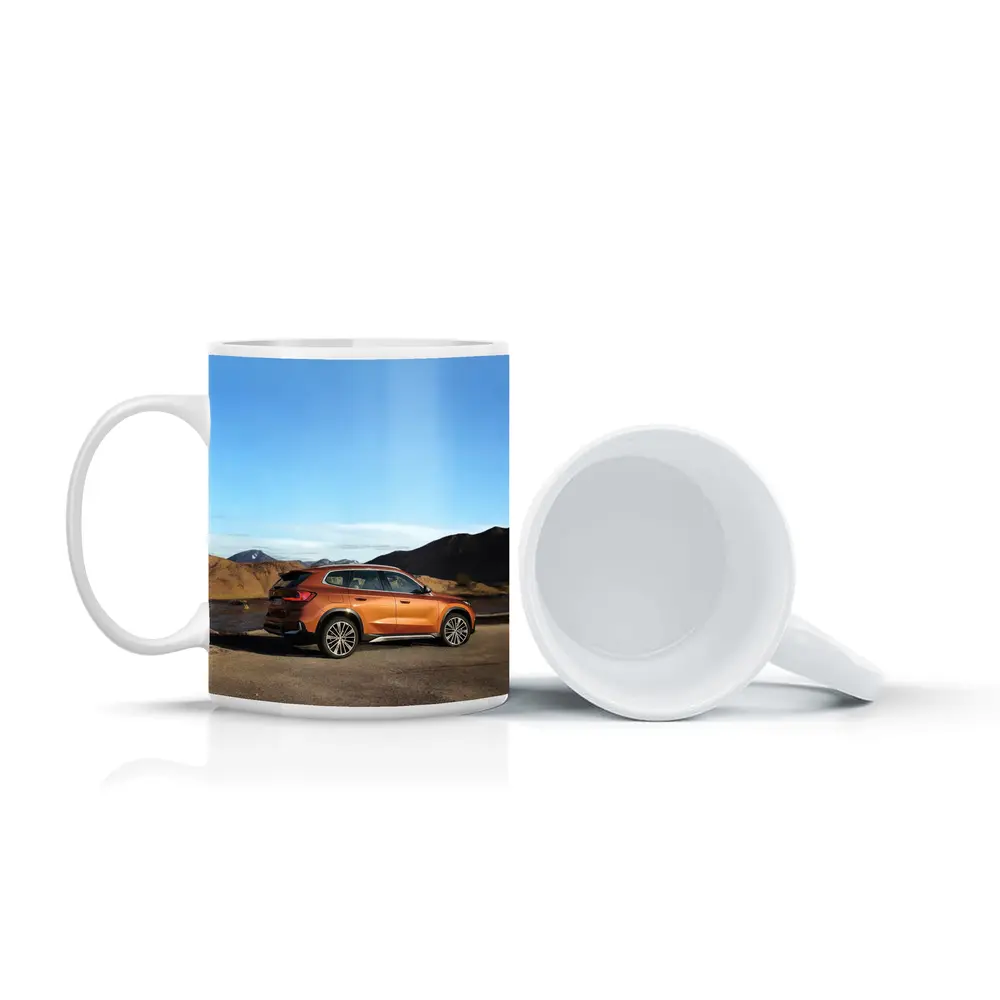 BMW X1 Orange SUV Desert Mountain Backdrop – Mugs