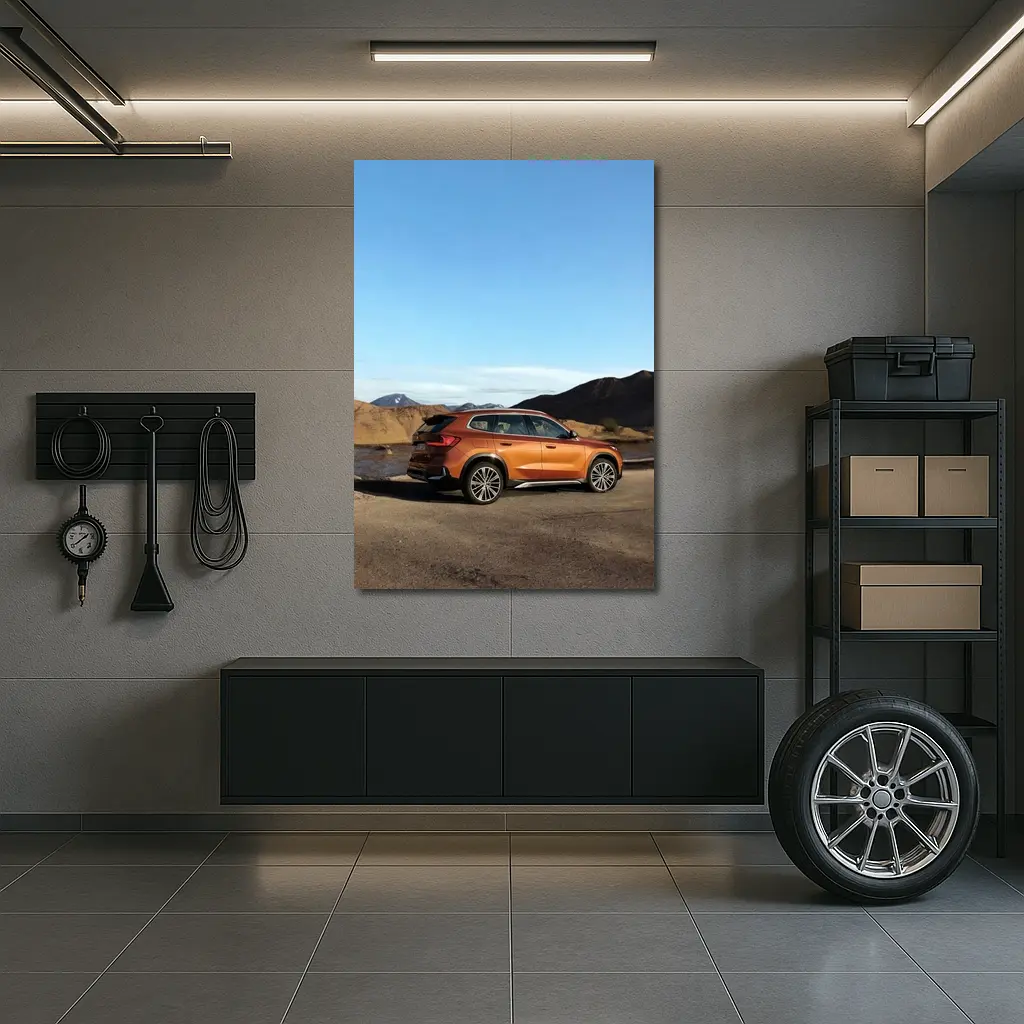 BMW X1 Orange SUV Desert Mountain Backdrop – Wall Art